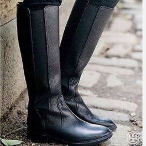 Tory Burch Black Christy Tumbled Leather Stretch Riding Boots